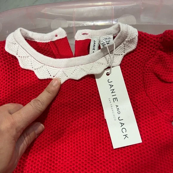 Janie & Jack Knit Set Red & White 6-12 months - Picture 2 of 4